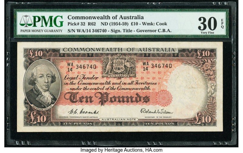 Australia Commonwealth Bank of Australia 10 Pounds ND (1954-59) Pick 32 R62 PMG ...