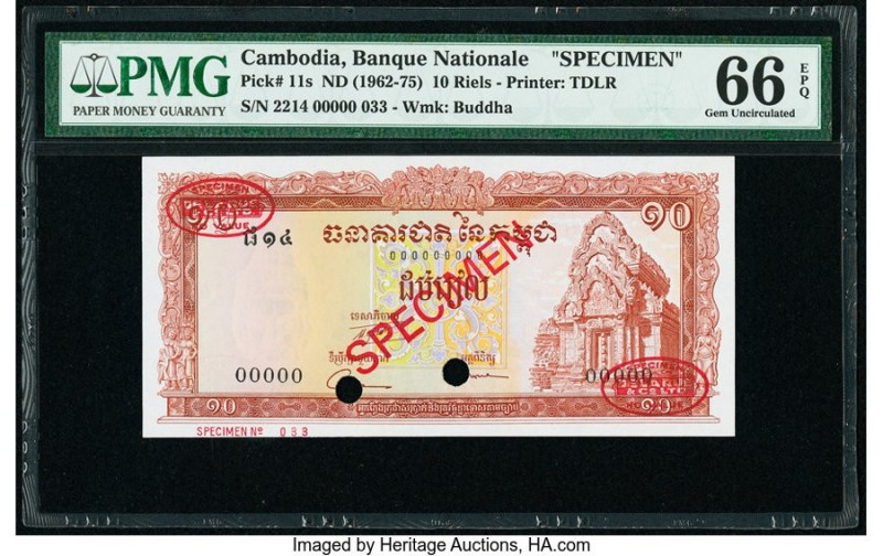 Cambodia Banque Nationale du Cambodge 10 Riels ND (1962-75) Pick 11s Specimen PM...
