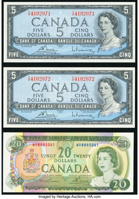 Canada Bank of Canada $5 (2); $20 1954 (2); 1969 BC-39c (2 Consecutive); BC-50b ...