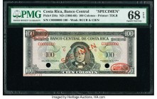Costa Rica Banco Central de Costa Rica 100 Colones ND (28.8.1966-27.8.1968) Pick 234s Specimen PMG Superb Gem Unc 68 EPQ. Two POCs; red Specimen & TDL...
