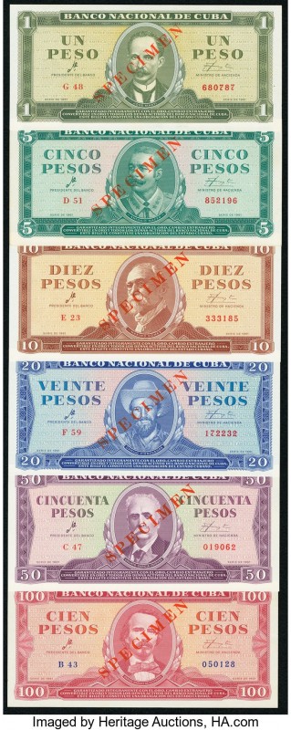 Cuba Banco Nacional de Cuba 1961 Specimen Denomination Set of 6 Examples About U...