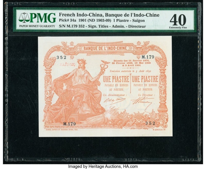 French Indochina Banque de l'Indo-Chine 1 Piastre 1901 (ND 1903-09) Pick 34a PMG...