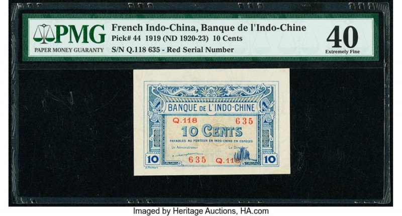 French Indochina Banque de l'Indo-Chine 10 Cents 1919 (ND 1920-23) Pick 44 PMG E...