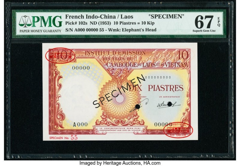 French Indochina Institut d'Emission des Etats, Laos 10 Piastres = 10 Kip ND (19...