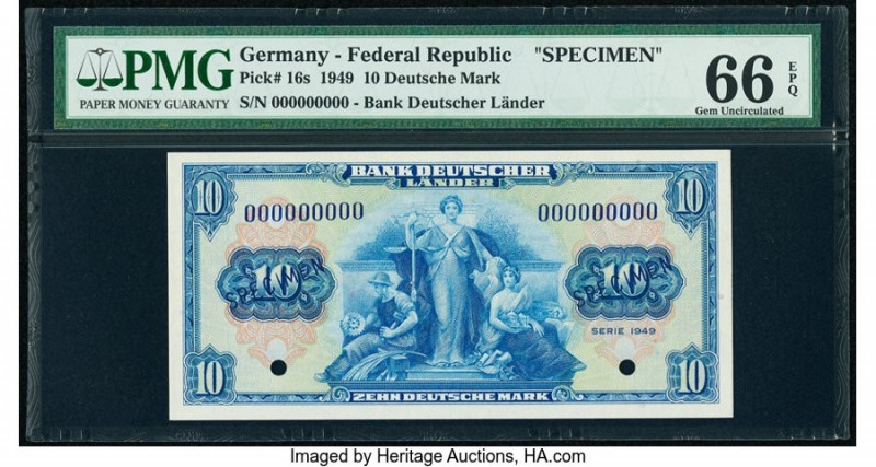 Germany Federal Republic Bank Deutscher Lander 10 Deutsche Mark 1949 Pick 16s Sp...