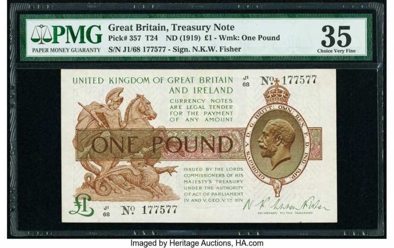 Great Britain Bank of England 1 Pound ND (1919) Pick 357 PMG Choice Very Fine 35...