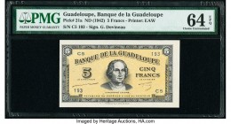 Guadeloupe Banque de la Guadeloupe 5 Francs ND (1942) Pick 21a PMG Choice Uncirculated 64 EPQ. Highest graded example of six registered in the PMG Pop...