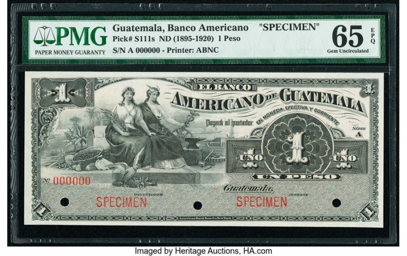 Guatemala Banco Americano de Guatemala 1 Peso ND (1895-1920) Pick S111s Specimen...