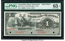 Guatemala Banco Americano de Guatemala 1 Peso ND (1895-1920) Pick S111s Specimen PMG Gem Uncirculated 65 EPQ. Three POCs; red Specimen overprints.

HI...