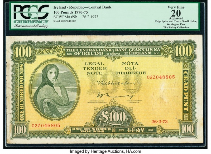 Ireland - Republic Central Bank of Ireland 100 Pounds 26.2.1973 Pick 69b PCGS Ap...