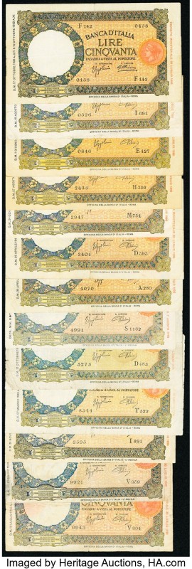 Italy Banca d'Italia 50 Lire Group of 13 Examples Good-About Uncirculated. 

HID...