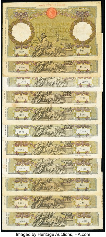 Italy Banca d'Italia 100 Lire Group Lot of 11 Examples Very Good-Fine. 

HID0980...