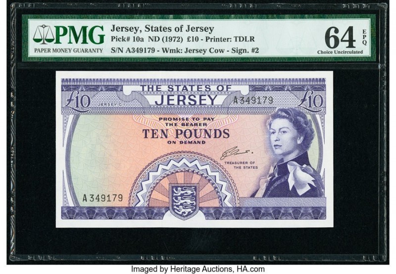 Jersey States of Jersey 10 Pounds ND (1972) Pick 10a PMG Choice Uncirculated 64 ...