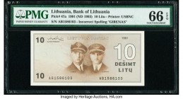 Lithuania Bank of Lithuania 10 Litu 1991 Pick 47a PMG Gem Uncirculated 66 EPQ. 

HID09801242017

© 2020 Heritage Auctions | All Rights Reserved