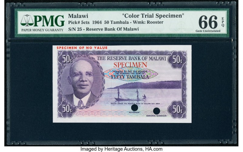 Malawi Reserve Bank of Malawi 50 Tambala 1964 Pick 5cts Color Trial Specimen PMG...