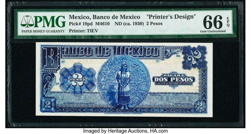 Mexico Banco de Mexico 2 Pesos ND (ca. 1920-30) Pick 19pd Printer's Design PMG G...