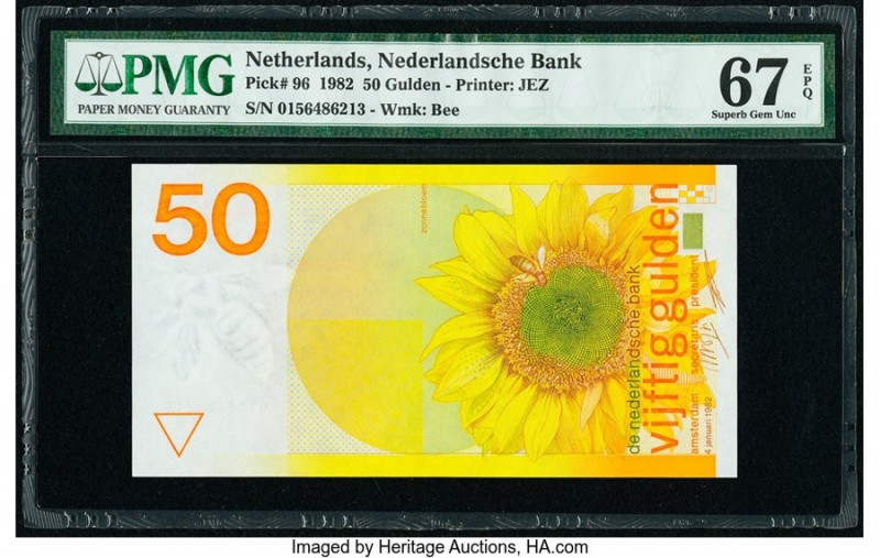 Netherlands Nederlandsche Bank 50 Gulden 4.1.1982 Pick 96 PMG Superb Gem Unc 67 ...