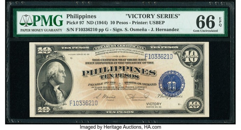 Philippines Philippine National Bank 10 Pesos ND (1944) Pick 97 Victory Series P...