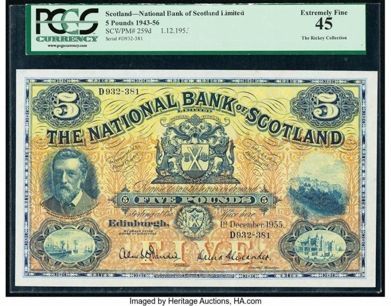 Scotland National Bank of Scotland Limited 5 Pounds 1.12.1955 Pick 259d PCGS Ext...