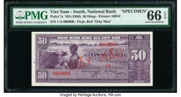 South Vietnam National Bank of Viet Nam 50 Dong ND (1956) Pick 7s Specimen PMG Gem Uncirculated 66 EPQ. Red GIAY MAU overprints.

HID09801242017

© 20...