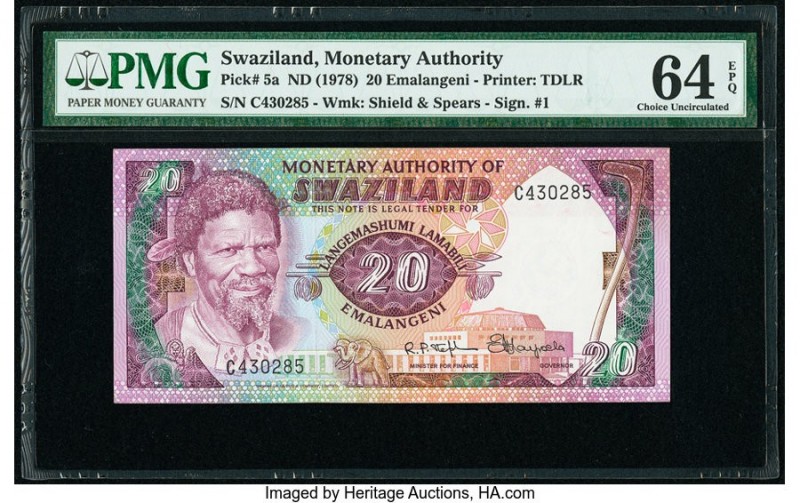 Swaziland Monetary Authority of Swaziland 20 Emalangeni ND (1978) Pick 5a PMG Ch...