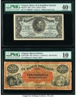 Uruguay Banco de la Republica Oriental 1 Peso; 20 Pesos = 2 Doblones 4.8.1896; 1867 Pick 9d; S386 Two Examples PMG Extremely Fine 40 EPQ; Very Good 10...