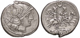 ROMANE REPUBBLICANE - ANONIME - Monete con simboli o monogrammi (211-170 a.C.) - Denario - Testa di Roma a d. /R I Dioscuri a cavallo verso d.; sopra,...