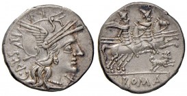 ROMANE REPUBBLICANE - ANTESTIA - C. Antestius Labeo (146 a.C.) - Denario - Testa di Roma a d. /R I Dioscuri a cavallo a d.; sotto un cane con le gambe...