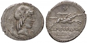 ROMANE REPUBBLICANE - CALPURNIA - L. Calpurnius Piso Frugi (90 a.C.) - Denario - Testa di Apollo a d. /R Cavaliere a s. regge una torcia Cr. 340/1 (AG...