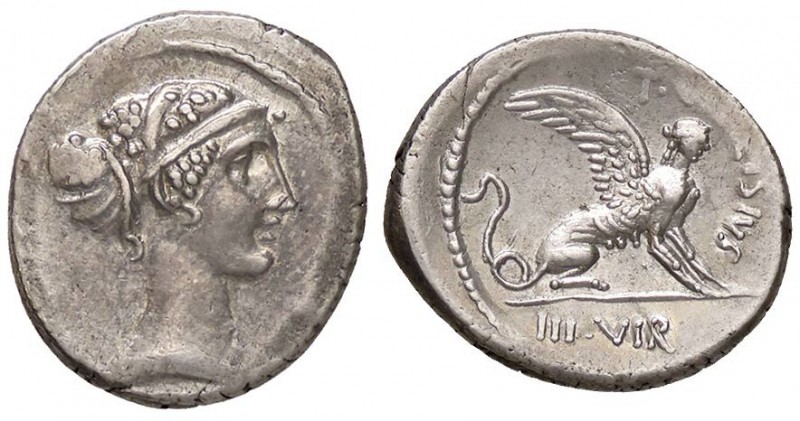 ROMANE REPUBBLICANE - CARISIA - T. Carisius (46 a.C.) - Denario - Testa della Si...