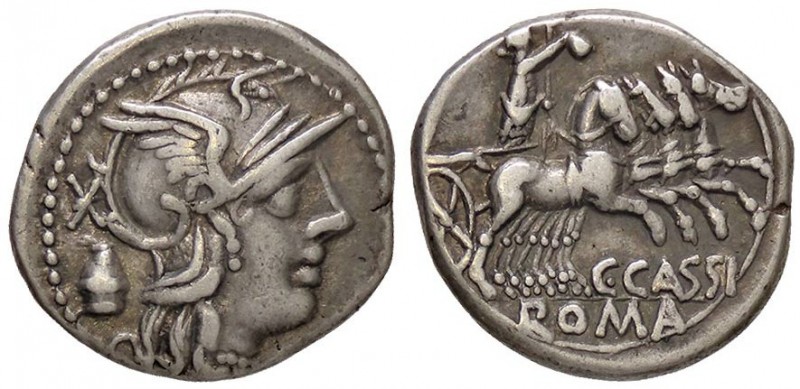 ROMANE REPUBBLICANE - CASSIA - C. Cassius (126 a.C.) - Denario - Testa di Roma a...