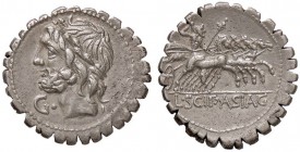 ROMANE REPUBBLICANE - CORNELIA - L. Cornelius Scipio Asiagenus (106 a.C.) - Denario serrato - Testa di Giove a s. /R Giove in quadriga verso d. B. 24;...