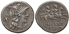 ROMANE REPUBBLICANE - CUPIENNIA - L. Cupiennius (147 a.C.) - Denario - Testa di Roma a d.; dietro una cornucopia, davanti X /R I Dioscuri a cavallo ve...