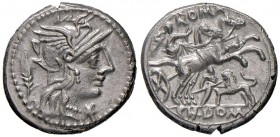 ROMANE REPUBBLICANE - DOMITIA - Cn. Domitius Ahenobarbus (128 a.C.) - Denario - Testa di Roma a d.; dietro, una spiga /R La Vittoria su biga al galopp...