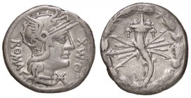 ROMANE REPUBBLICANE - FABIA - Q. Fabius Maximus (127 a.C.) - Denario - Testa di Roma a d. /R Cornucopia e fulmine entro corona di spighe e papaveri B....