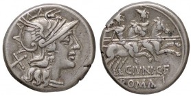 ROMANE REPUBBLICANE - JUNIA - C. Junius C. f. (149 a.C.) - Denario - Testa di Roma a d. /R I Dioscuri a cavallo verso d. B. 1; Cr. 210/1 (AG g. 3,91)...