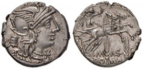 ROMANE REPUBBLICANE - MARCIA - M. Marcius Mn. f. (134 a.C.) - Denario - Testa di Roma a d., dietro un moggio /R La Vittoria su biga verso d.; sotto, d...