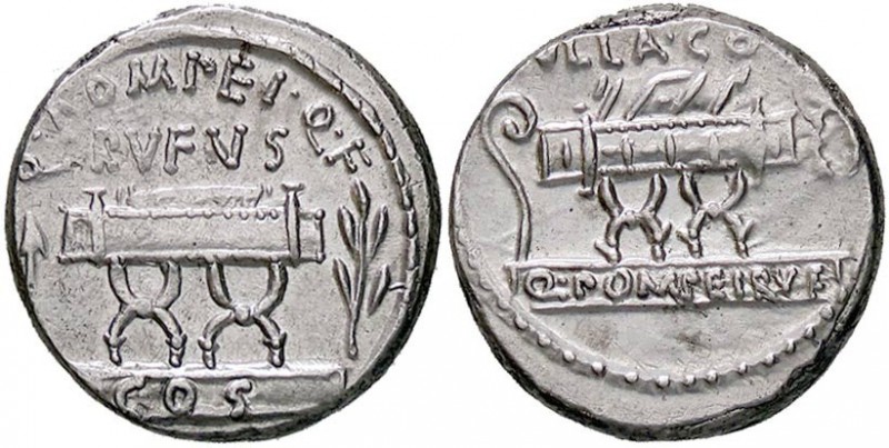 ROMANE REPUBBLICANE - POMPEIA - Q. Pompeius Rufus (54 a.C.) - Denario - Sedia cu...