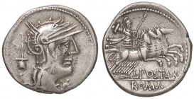 ROMANE REPUBBLICANE - POSTUMIA - L. Postumius Albinus (131 a.C.) - Denario - Testa di Roma a d.; dietro, apex /R Marte in quadriga a d. B. 1; Cr. 252/...