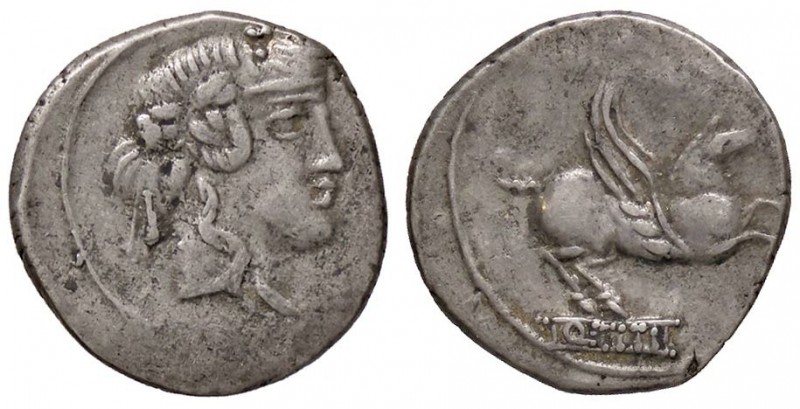 ROMANE REPUBBLICANE - TITIA - Q. Titius (90 a.C.) - Denario - Testa di Bacco a d...