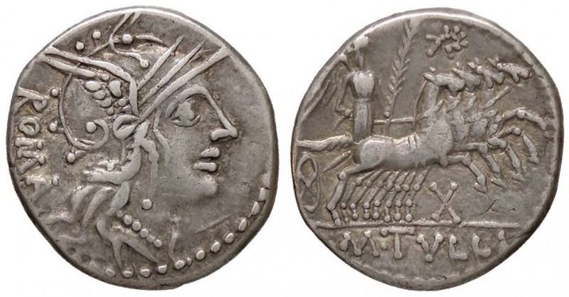ROMANE REPUBBLICANE - TULLIA - M. Tullius (120 a.C.) - Denario - Testa di Roma a...