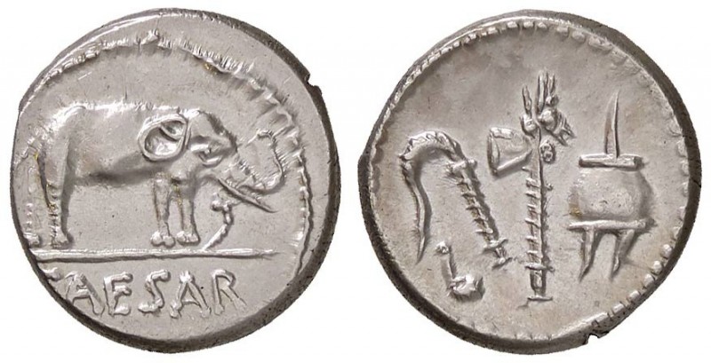 ROMANE IMPERIALI - Giulio Cesare († 44 a.C.) - Denario - Elefante a d. calpesta ...