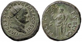ROMANE IMPERIALI - Vespasiano (69-79) - Dupondio - Testa radiata a d. /R La Felicità stante a s. con caduceo e cornucopia C. 154 (AE g. 12,16)
qSPL