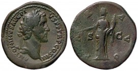 ROMANE IMPERIALI - Antonino Pio (138-161) - Sesterzio - Testa laureata a d. /R La Pace stante a s. con ramo d'ulivo e cornucopia C. 589 (AE g. 25,05) ...