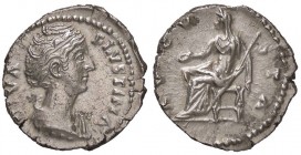 ROMANE IMPERIALI - Faustina I (moglie di A. Pio) - Denario - Busto drappeggiato e diademato a d. /R Vesta velata seduta a s. con scettro C. 119; RIC 3...