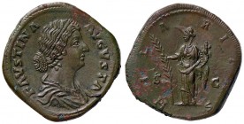 ROMANE IMPERIALI - Faustina II (moglie di M. Aurelio) - Sesterzio - Busto drappeggiato a d. /R L'Ilarità stante a s. con palma e cornucopia C. 112; RI...