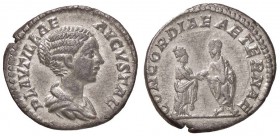 ROMANE IMPERIALI - Plautilla (moglie di Caracalla) - Denario - Busto a d. /R Caracalla e Plautilla affrontati si danno la mano C. 10; RIC 361 (AG g. 3...