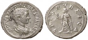 ROMANE IMPERIALI - Diadumeniano (218) - Denario - Busto drappeggiato e corazzato a d. /R La Speranza andante a s. con un fiore e si alza la veste C. 2...