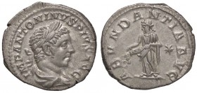ROMANE IMPERIALI - Elagabalo (218-222) - Denario - Busto laureato e drappeggiato a d. /R L'Abbondanza stante a s. vuota una cornucopia C. 1; RIC 56 (A...