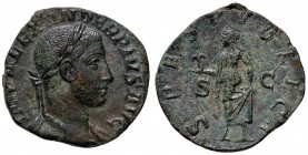 ROMANE IMPERIALI - Alessandro Severo (222-235) - Sesterzio - Busto laureato e drappeggiato a d. /R La Speranza andante a s. con un fiore e si alza la ...
